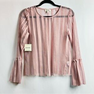 NWT Meraki Young Contemporary Sz Large Pink Sheer Striped Bell Sleeve Top